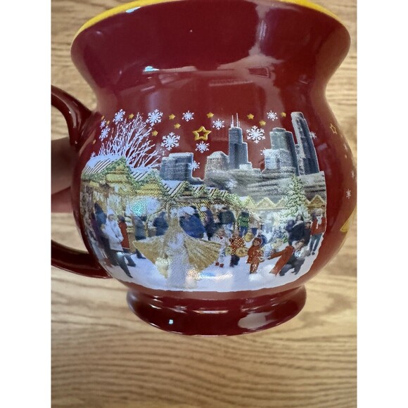 Christkindlmarket 2017 Mug Stein Ceramic Chicago Skyline‎ Red With Yellow Inside - Picture 2 of 7